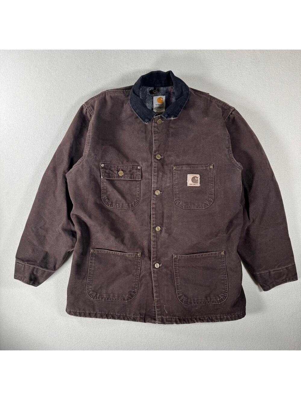 Vtg Carhartt C02 DKB Faded Patch Brown Chore Jacket Size M